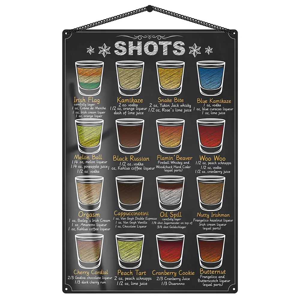 Metal Cafe Shots Mixology Tin Sign Cocktail Recipe Guide Kitchen Bar Pub Wall Art Decor 8