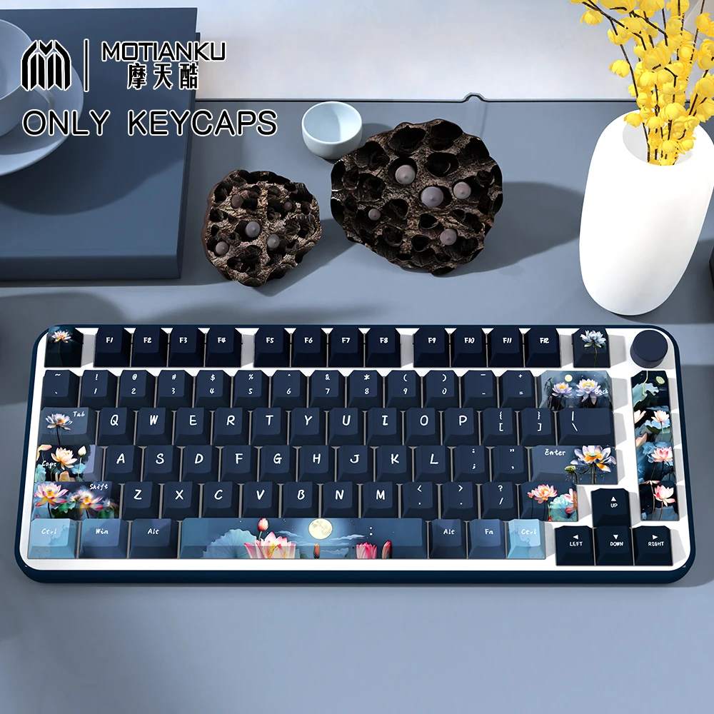 Ink Lotus Theme Keycaps Cherry Profile Personalized Cartoon Keycap For Mechanical Keyboard with 7U and ISO key cap