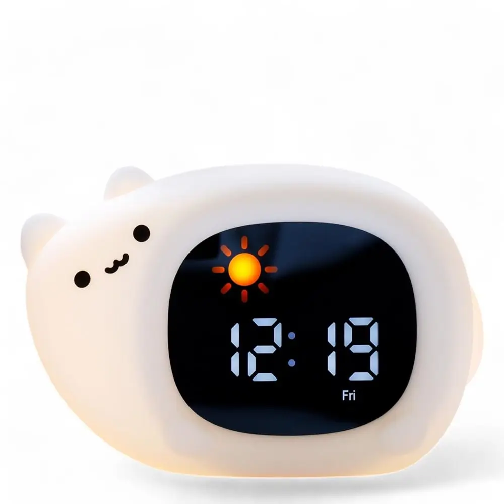 Lovely Decor Animal-Shape Alarm Clock Light Adjustable Cute Sleep Training Clock Home Decor Small Ornaments Beside Lamp Bedroom