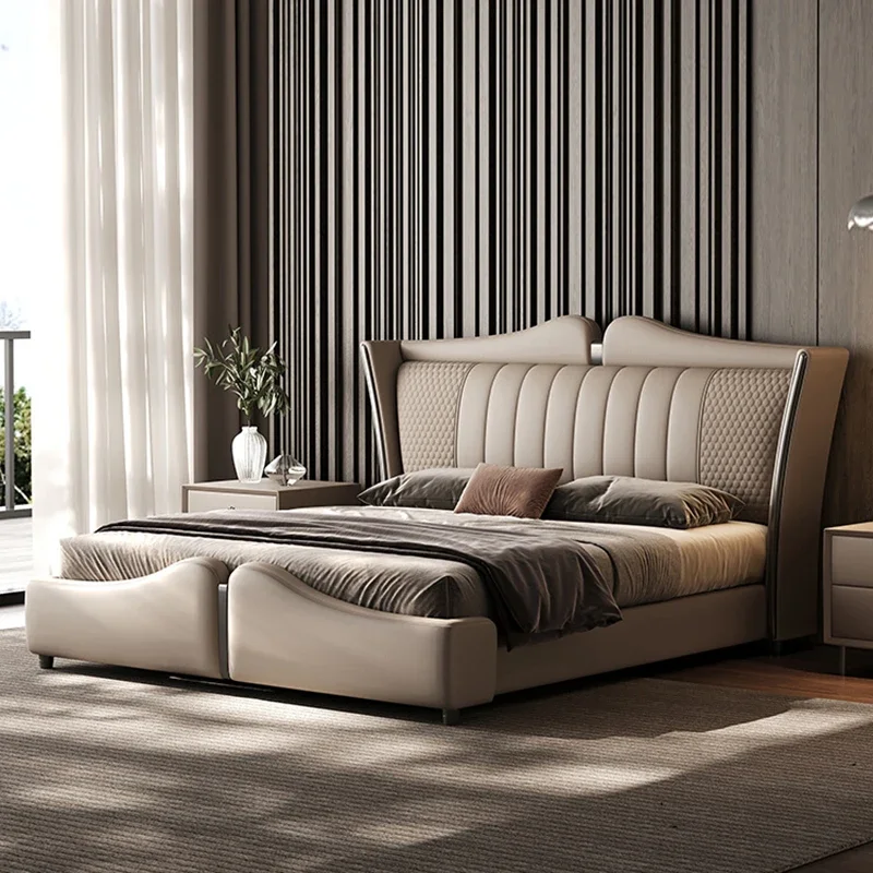 

Luxury Modern Massage Bed Bedroom Queen Double Human Dog Storage Design Bed Sleeping Leather Letto Matrimoniale Trendy Furniture