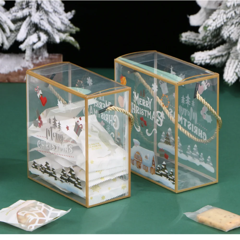 Christmas Transparent Gift Box Bags Christmas Decorations For Home Natal Cookie Candy Chocolate Bag New Year Packaging Supplies