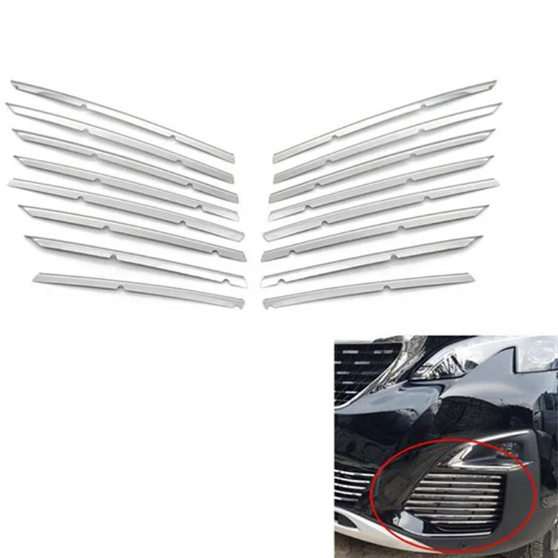 

AV36-Stainless Steel Car Front Bumper Top + Lower Grille Trim Replacement Accessories For 3008 GT 2016-2020 5008 GT 2017