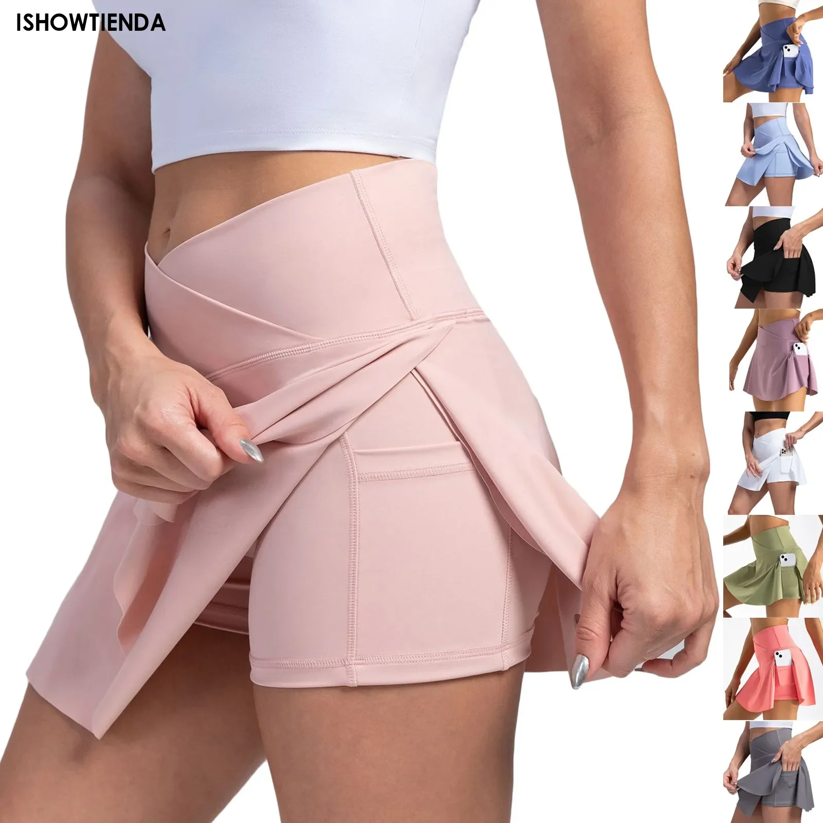 Women Sports Short Skirt 2 in 1 Yoga Shorts Side Fork Fitness Running Tennis Badminton Anti Exposure Skirt Gym Sportswear