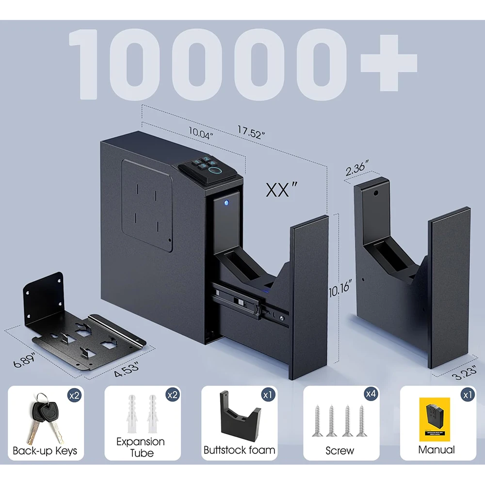 Biometric Gun Safe, 4 Ways Unlock with Fingerprint, Key Access, PIN Code, Mounted Nightstand Pistol Safe and Gun Lock Box
