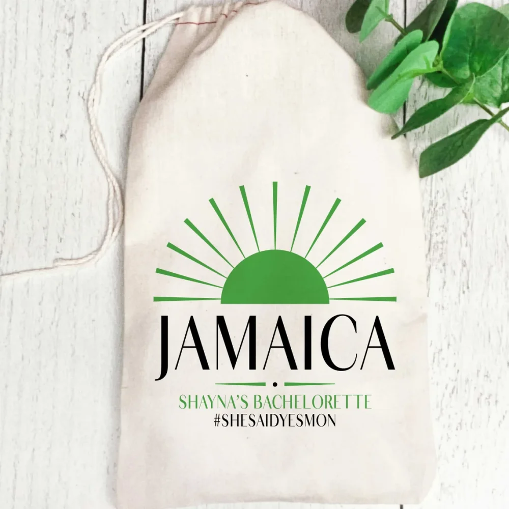 25 pcs Custom Jamaica Welcome Bags-Jamaica Drawstring Canvas Gift Bags-Jamaica Favor Bags for Beach Wedding or Island Vacation