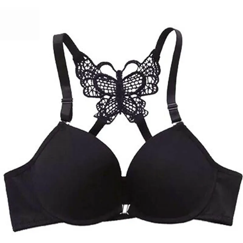 Hikigawa Underwear Women Bra Front Buckle Backless Butterfly Decoration Sexy Push Up Bras Adjustable Straps Bralette Lingerie