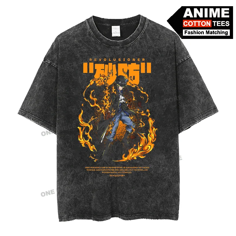 

Anime Peripheral Clothing ONE PIECE - Sabo Print T Shirt y2k Street styl Men Women Short Sleeve Retro Cotton Washed Loose Tees
