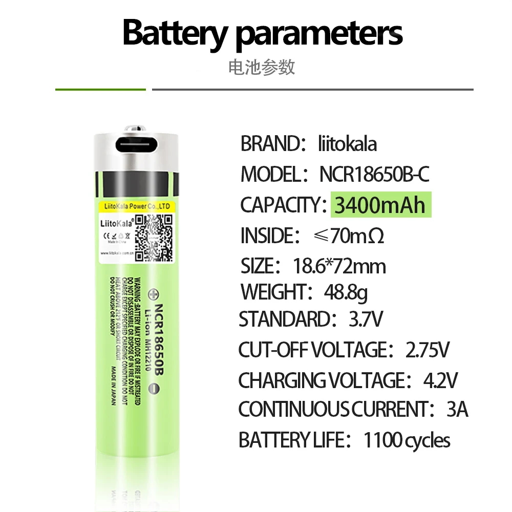 2 sztuk LiitoKala USB-34B type-c 18650 3.7V 3400mAh USB akumulator litowo-jonowy do latarki elektryczna zabawka mysz bateria