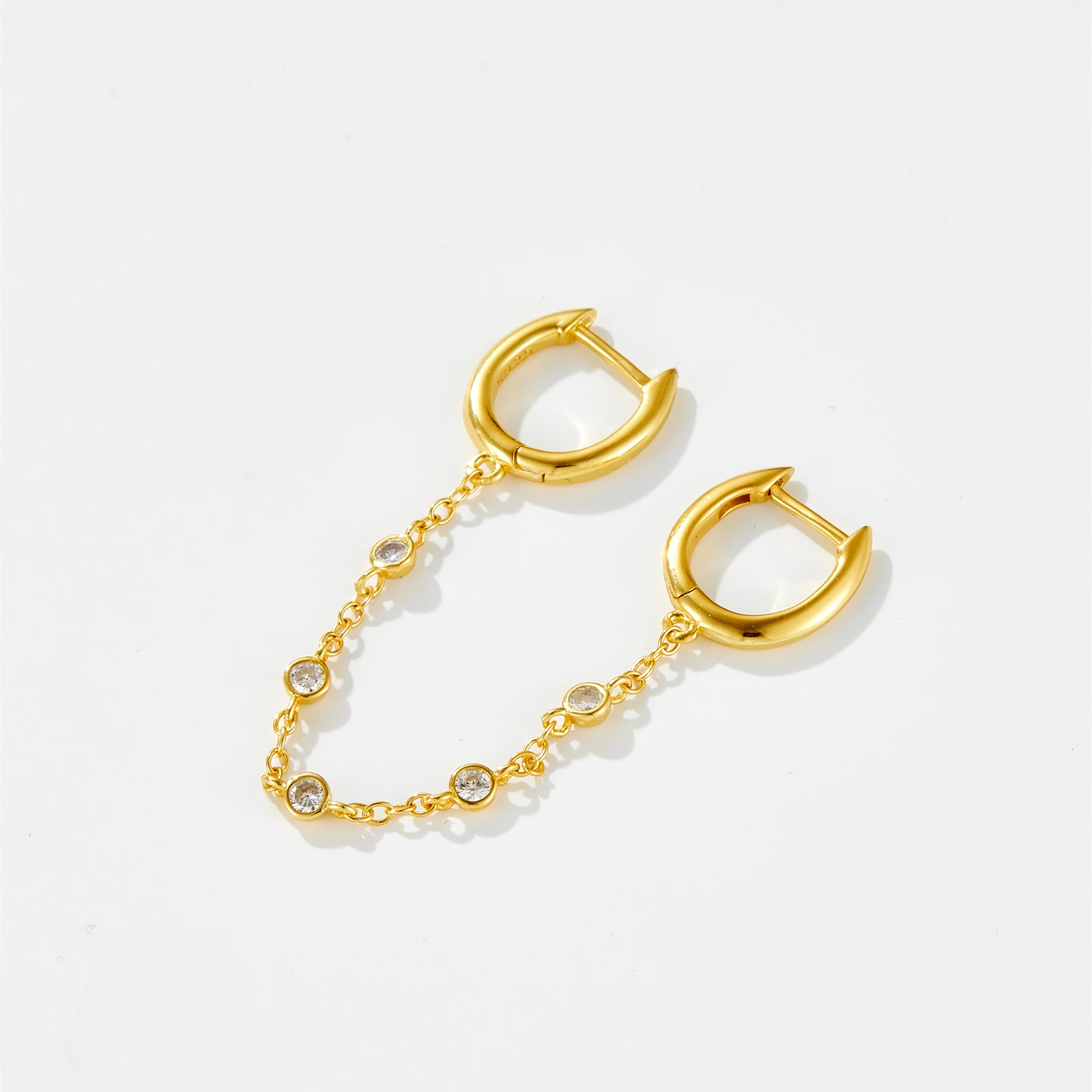 ANDYWEN 925 Sterling Silver Solid Safe Chain Double Huggies Crystal CZ Zircon Hoops Mini Plain Piercing 2 Clips Earring Jewelry