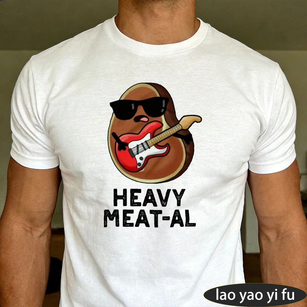 Heavy Meat-Al Sunglasses Steak Electric Guitar Cartoon Graphic Men Summer T Shirt Metal Music BBQ Pun Casual Short Sleeve Top