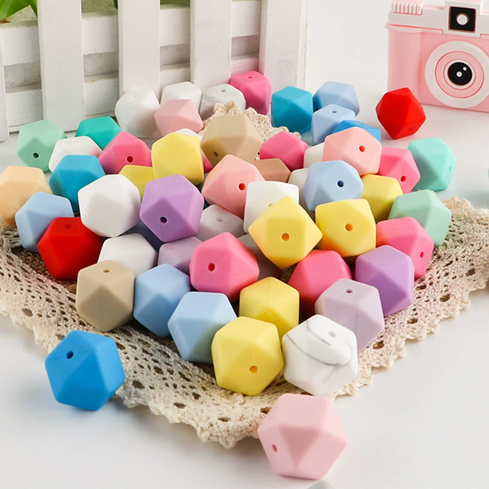 20Pcs Hexagon Silicone Beads Pearl 14/17mm DIY Pacifier Clip Chain Necklace For Jewelry Making Food Grade Silicone Mini Bead