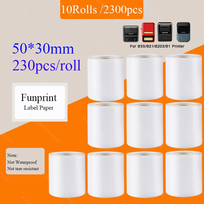 NiiMBOT B1/B21/B203/B3S 5/10Rolls Label Paper Not Waterproof Name Stickers Diy Label Printing Stickers Household Storage