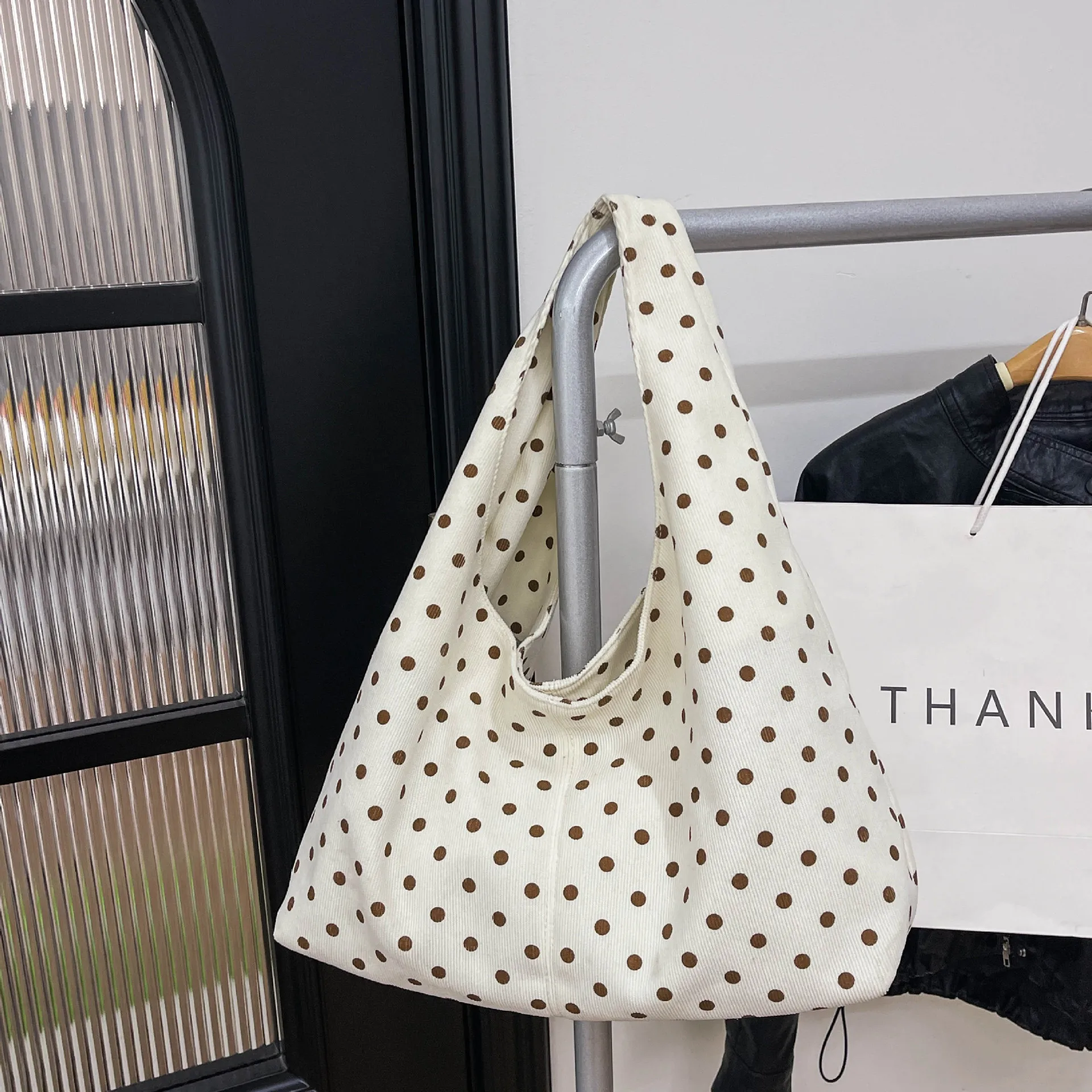 Simple Polka Dot Underarm Tote Bag Women's New High-end All-match Fleece Portable Shoulder Bag