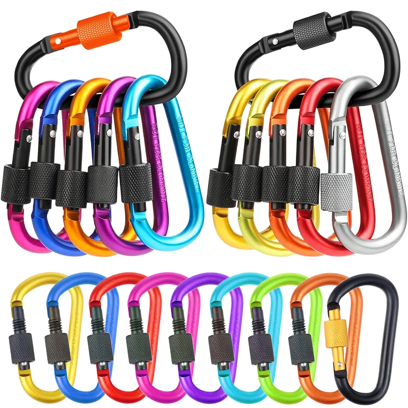 Crochet porte-clés avec boucle de verrouillage, mousquetons en aluminium, outils de rangement à domicile, crochets décoratifs portables et durables TMZ, 1 à 6 pièces