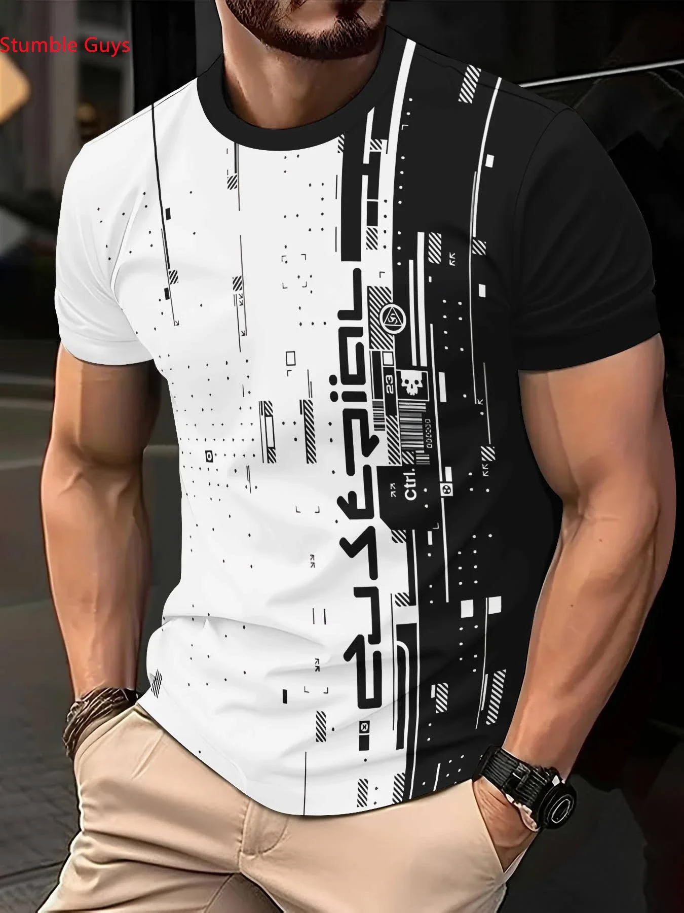Herren Sport-T-Shirt, kurzärmelig, atmungsaktiv, schnelltrocknend, lässig bedruckt, für Training und Alltag