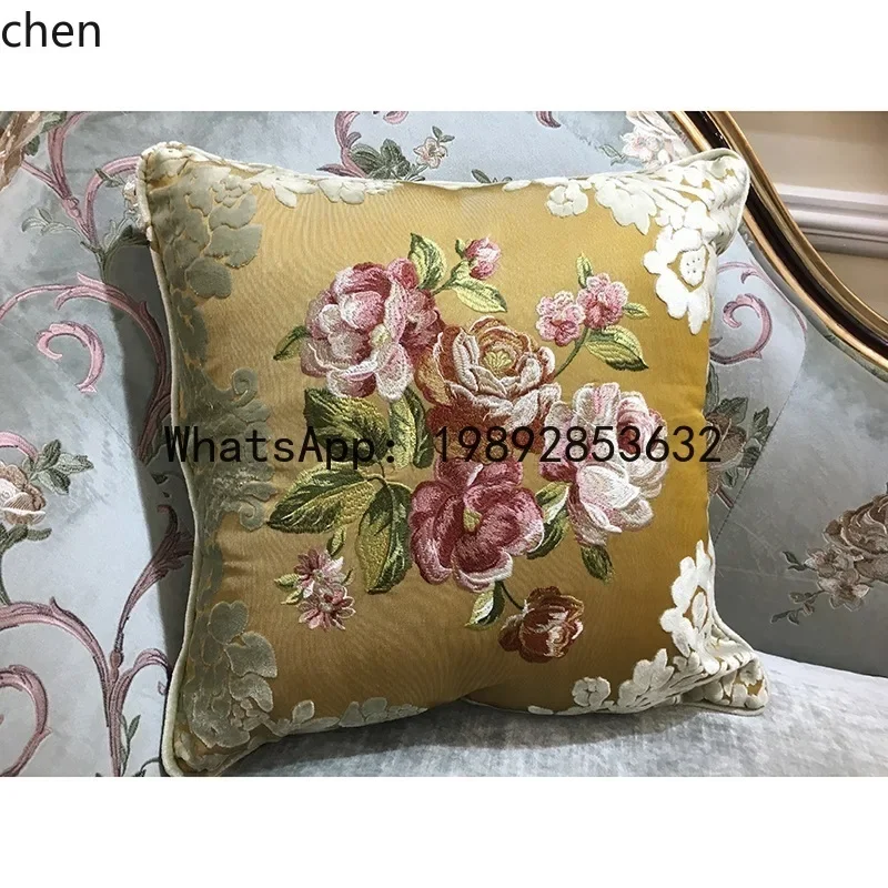 YFY  European Style Chaise Longue French Embroidery Recliner Solid Wood Bedroom Fabric Chaise Longue