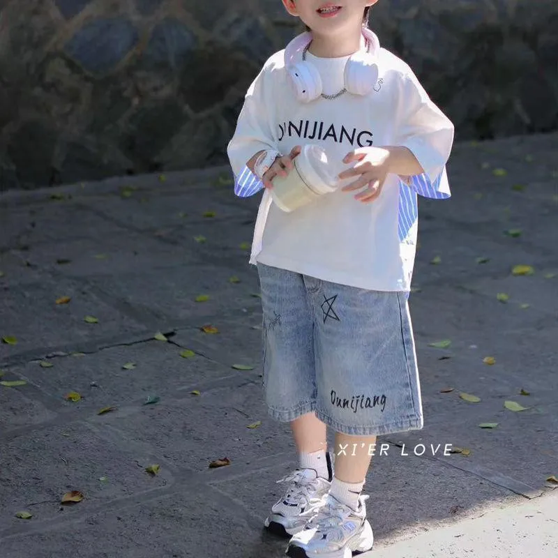 Boys Summer Trendy Casual Sports 2pcs T-shirts+Pants Suits 2-9 Years Teenage Boys Hip Hop Style Fashion Outfits Clothes Sets