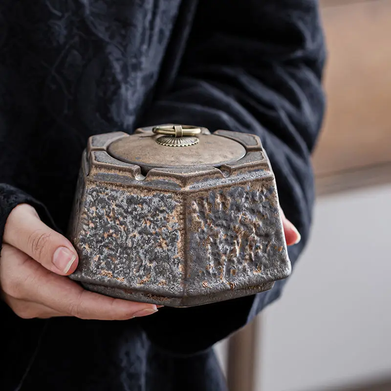 Japanese Style Rusty Ashtray Ceramic Ancient Well Ashtray Smoke Cup Home Living Room Decoration Office Tea Desktop Ornaments