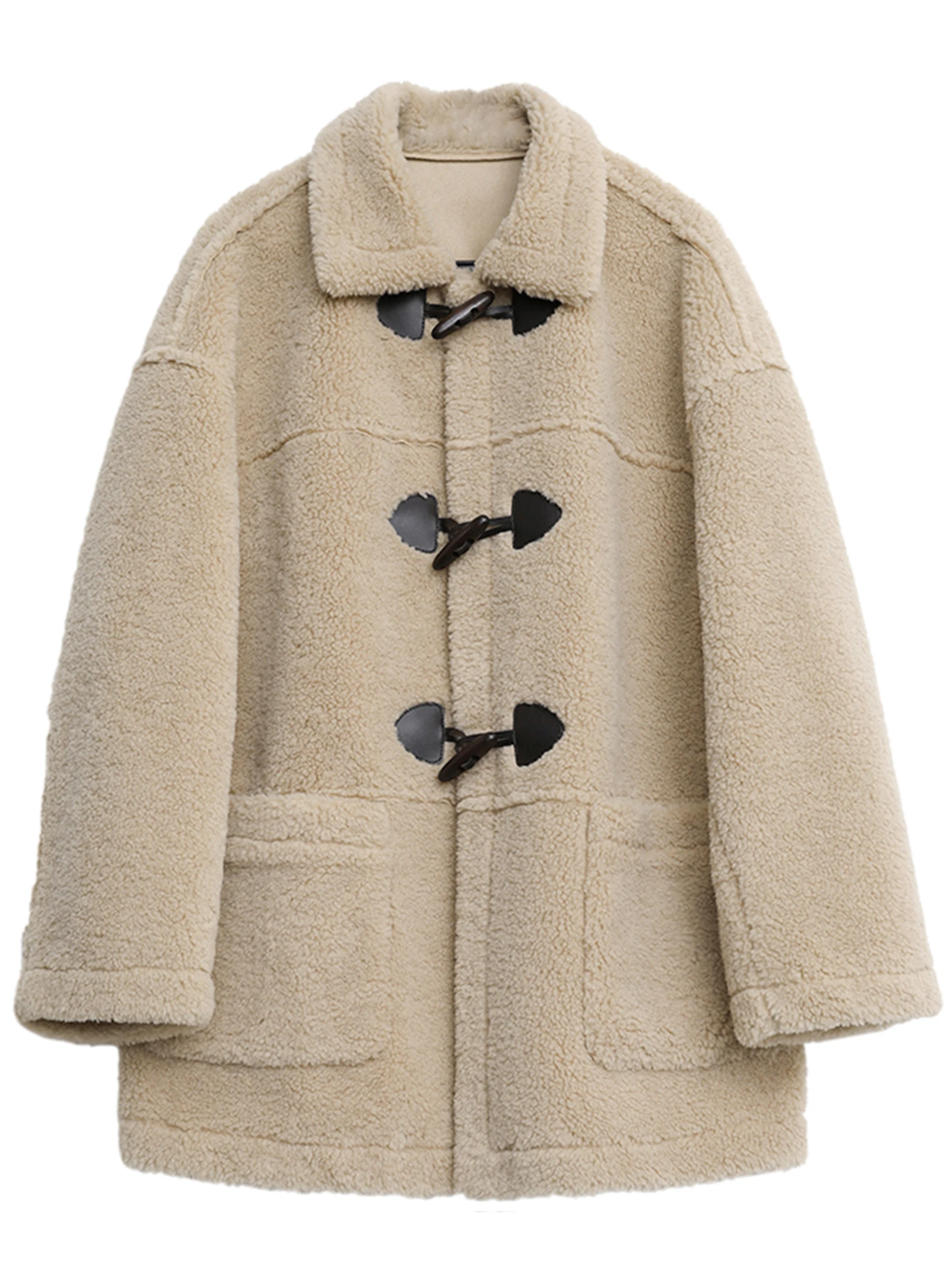 CHIC VEN Women Jackets Loose Thick Warm Outerwear New Horn Buckle Medium Long Plush Jacket Female Coat Autumn Winter 2024
