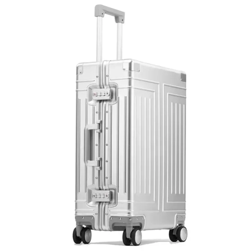 Rollkoffer aus Aluminium-Magnesium-Legierung, silberfarben, hohe Kapazität, Spinner-Koffer, Universalrad, leicht, langlebig, Trolley-Box für Reisen, Geschäftsreisen, Outdoor