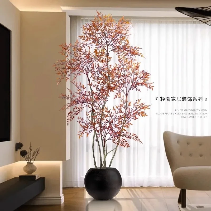 Simulation green plant Nantianzhu high-end light luxury indoor living room TV cabinet floor ornament potted false tree