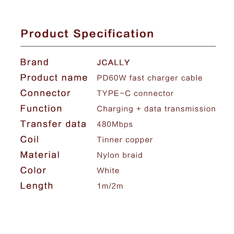 PD60W Type-C To Type-C PD 고속 충전 케이블 Tinner Copper Coil I 빠르고 안정적인 60W 플래시 충전 케이블 강력하고 내구성이 강한 피하