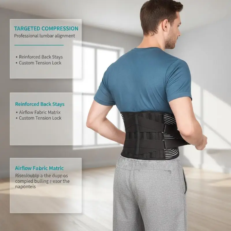 Lumbar Back Brace with Padded Support Effective Lower Back Pain Relief Adjustable for Men Women Heavy Lifting Work Use