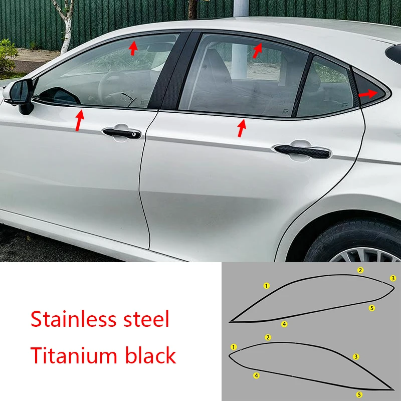 

Fit For Toyota Camry Sedan 2025 2026 9th Stainless black Exterior Window Molding Strip Sill side Cover Trim 10PCS Chrome delete