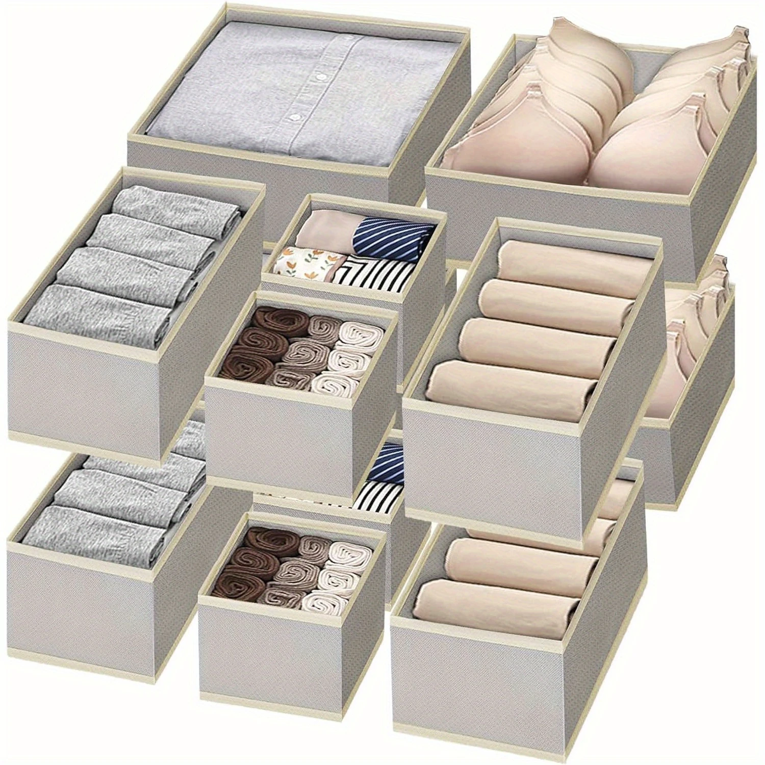 

12-Piece Foldable Canvas Drawer Organizers For Clothes, Underwear, Ties & Socks - Space-Saving Wardrobe Solution