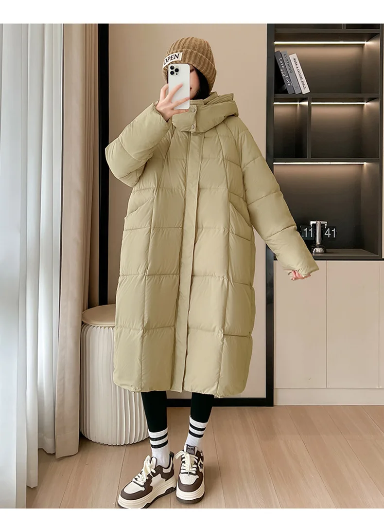 Winter Warmth Women's Mid-Length Down Cotton Jacket Over-the-Knee Parkas New Loose Quilted Coat Thickened Outerwear Trendy Tops