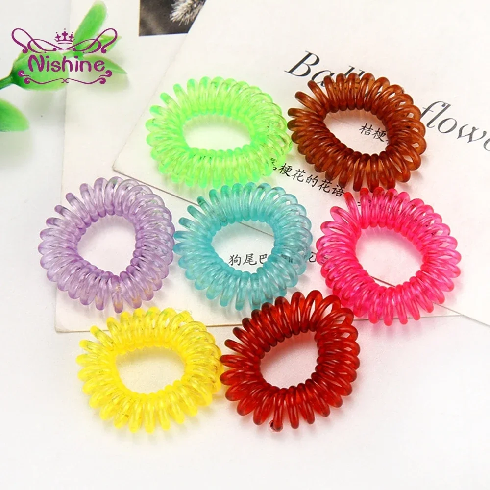 Nishine-diademas elásticas con forma de espiral para niños, cintas de goma de moda, Color sólido, alambre de plástico para teléfono, 100 unidades por lote