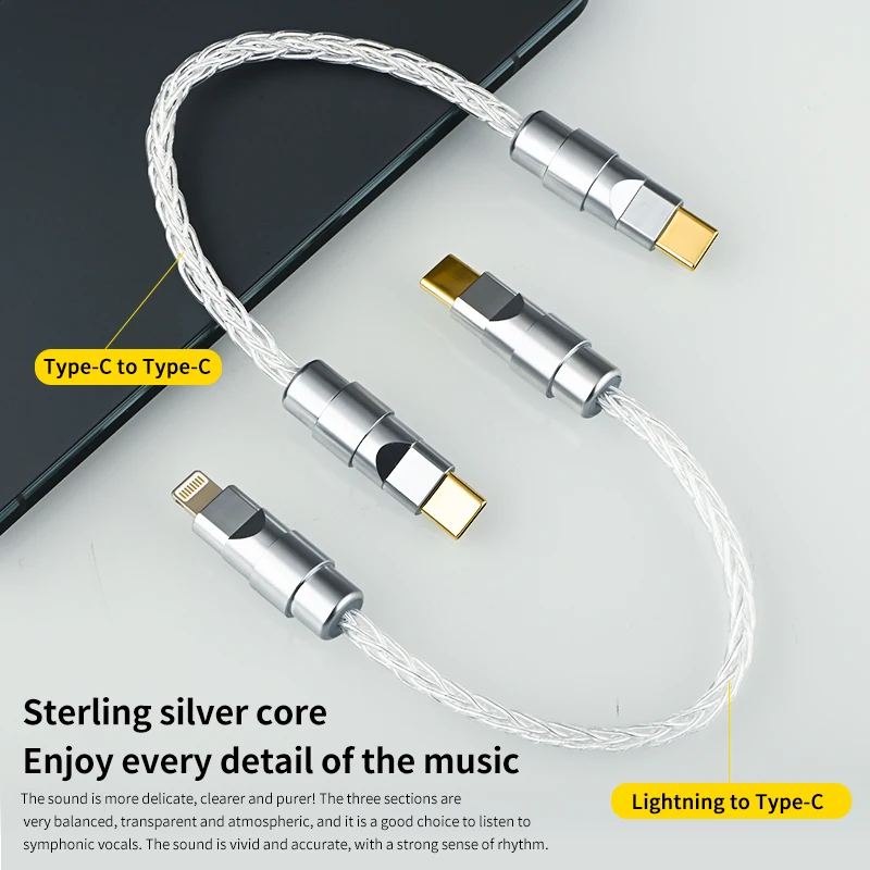 Xangsane 15cm sterling silver lighting to typec audio cable otg cable dac cable decoder usb c phone cable