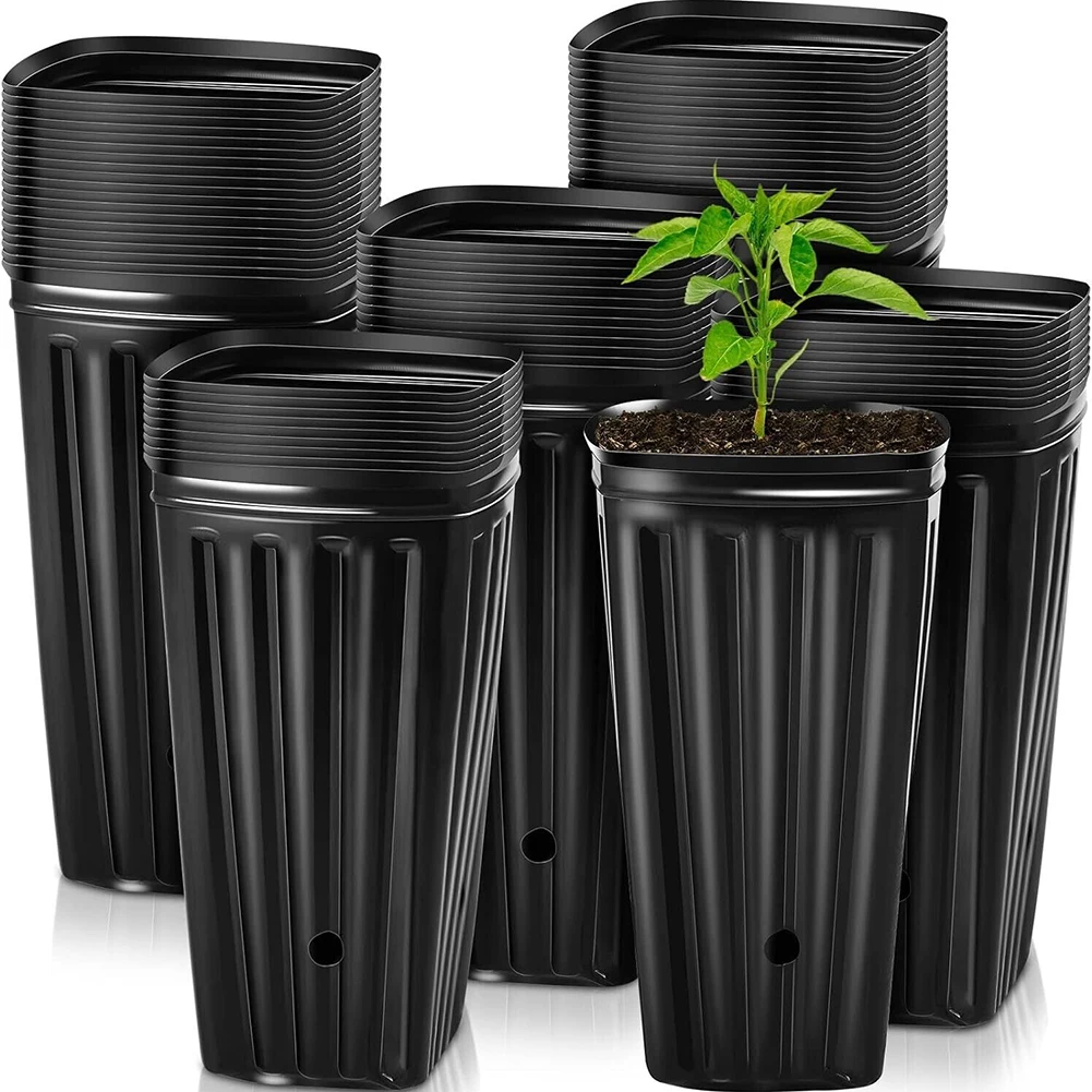 10/25Pcs Tree Shoots Pots Plastic Deep Nursery Tree Pot 7.8inch Flower  Plant Vegetables Container Pot For Outdoor Garden Black