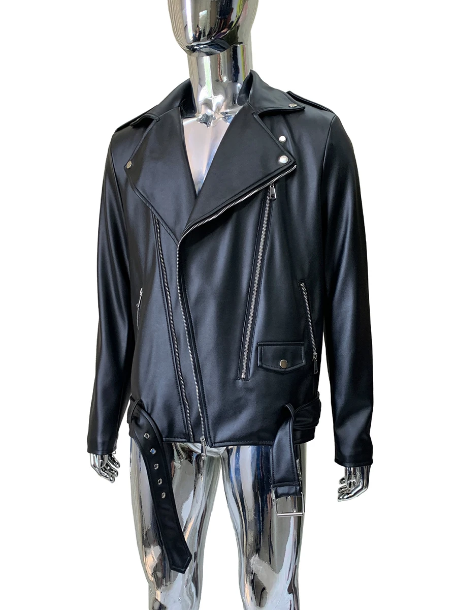 

Spring Autumn Short Black Soft Pu Leather Biker Motorcycle Jacket for Men Style Belt Cool Chic High Quality Fitted Clothes 2025