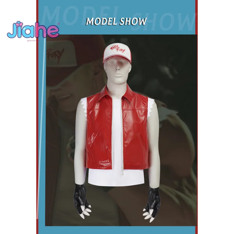 terry-bogard-jeu-kof-cosplay-costume-adulte-hommes-gilet-chapeau-gants-sans-manches-veste-manteau-tenues-halloween-carnaval-fete-costume