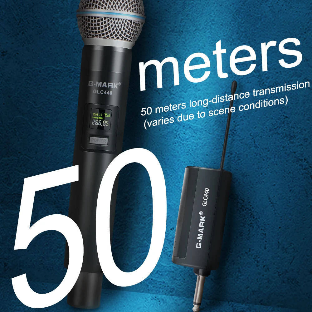 G-MARK GLC440 ไมโครโฟนไร้สาย 4 ช่องระบบมืออาชีพคาราโอเกะไมโครโฟนความถี่คงที่สําหรับปาร์ตี้ลําโพงแสดง