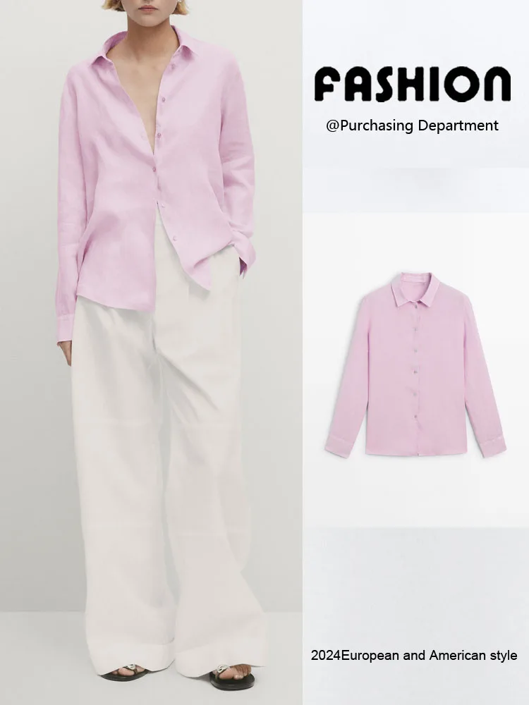 

New Arrival Autumn Women's Casual Commute Sle Lightweight Pure Linen Long Sve irt Flip Collar Other 00%