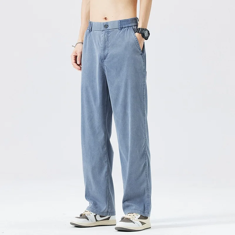 الصيف رقيقة جدا الجينز الرجال تنفس العصرية العلامة التجارية فضفاضة واسعة الساق السراويل للرجال عادية تنوعا الحرير الجليد بنطلون
