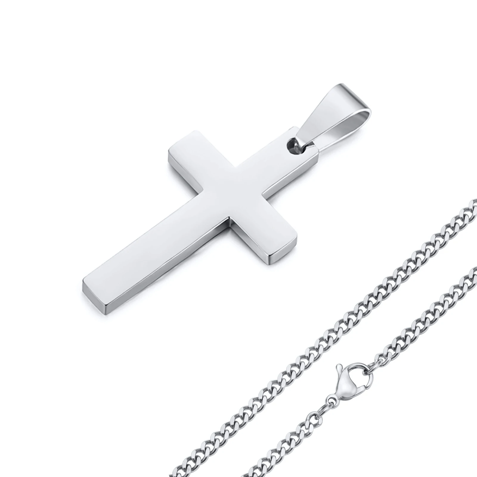 Wasserdichte Kreuz-Halsketten für Männer, männliche Geschenke, Schmuck, Anti-Allergie-Edelstahl, schlichter Kreuz-Anhänger mit Seilkette