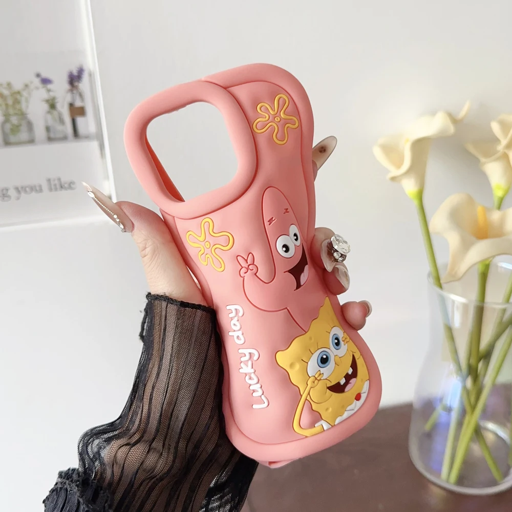 3D SpongeBob SquarePants Cartoon Silicon Soft Phone Case for iPhone 15 Pro Max 14 Plus 13 12 11 Pro Max X XS Max XR 7 8 Plus 