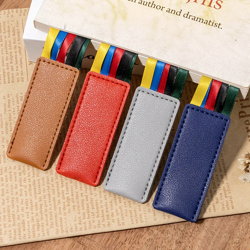 INS Student Assisted Reading Book Marks Colorful Ribbon Labels Multi-color Tassel Ribbons PU Leather Bookmarks Teacher Supplies