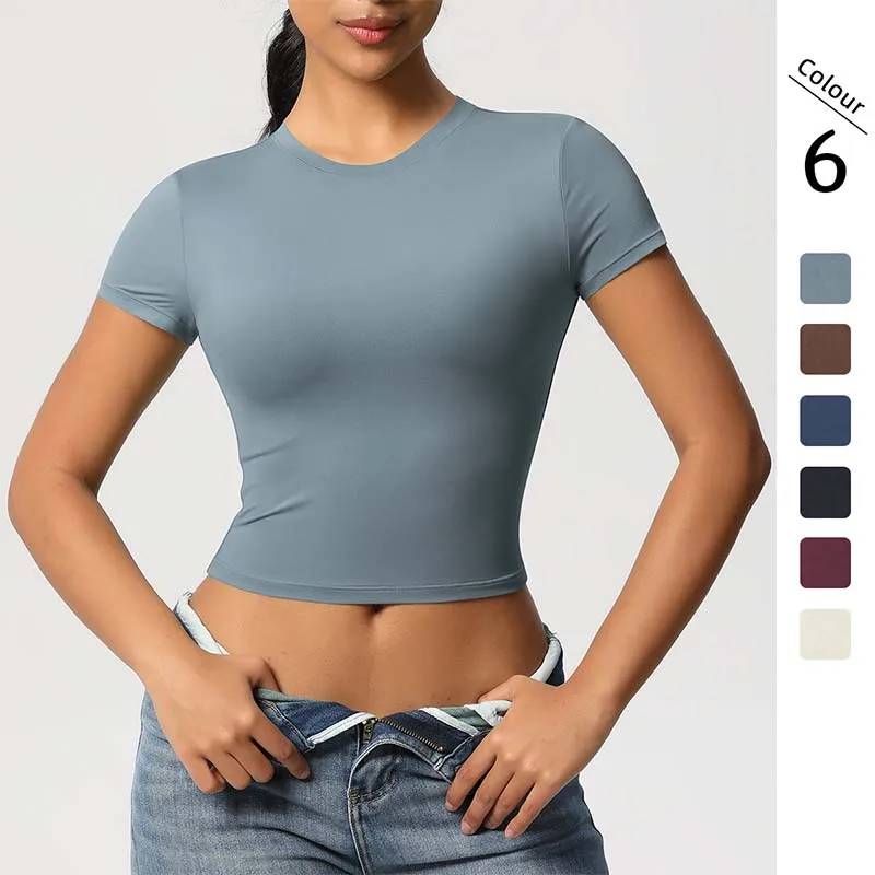 

Women's Quick Dry Yoga T-Shirt - Nylon Blend Fitness Top for Pilates, Running & Gym - Breathable Slim Fit Workout Tee Short