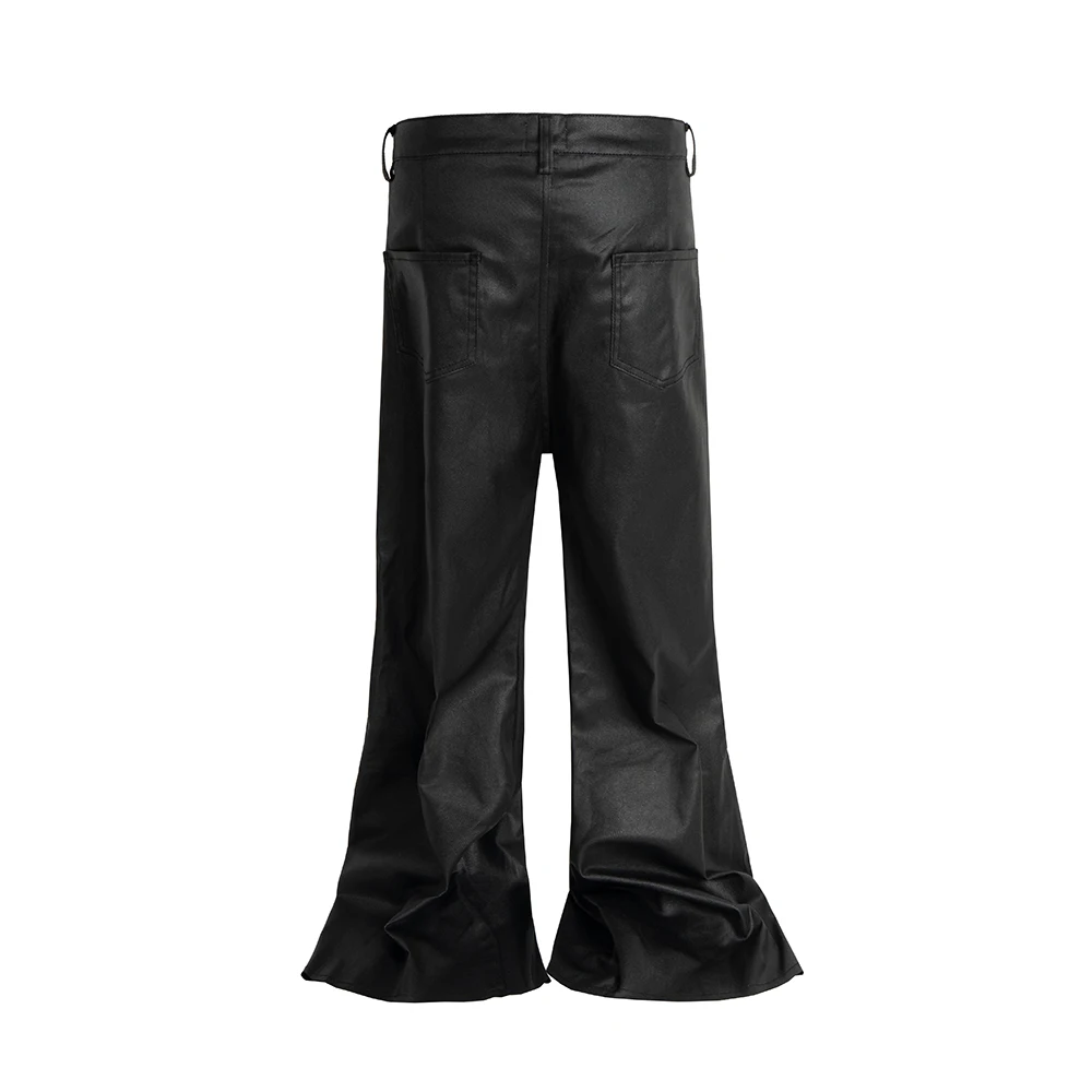 Knee Multi Zipper Coated Micro Flared Jeans for Men Streetwear Baggy Denim Trousers Straight Black Boot Cut