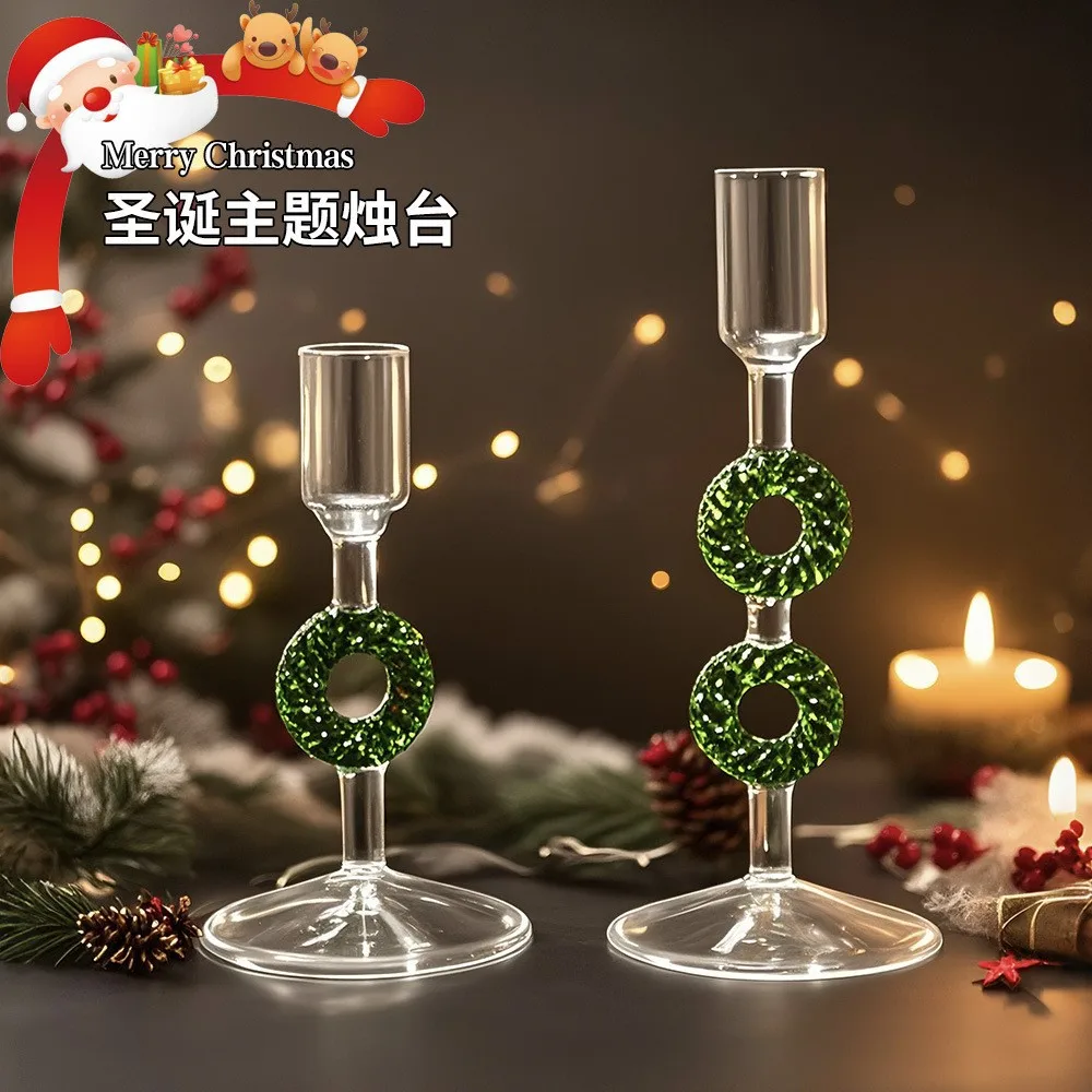 CX European Christmas Tree Glass Candle Holder Christmas Wreath Candle Holder, Color Vintage Home