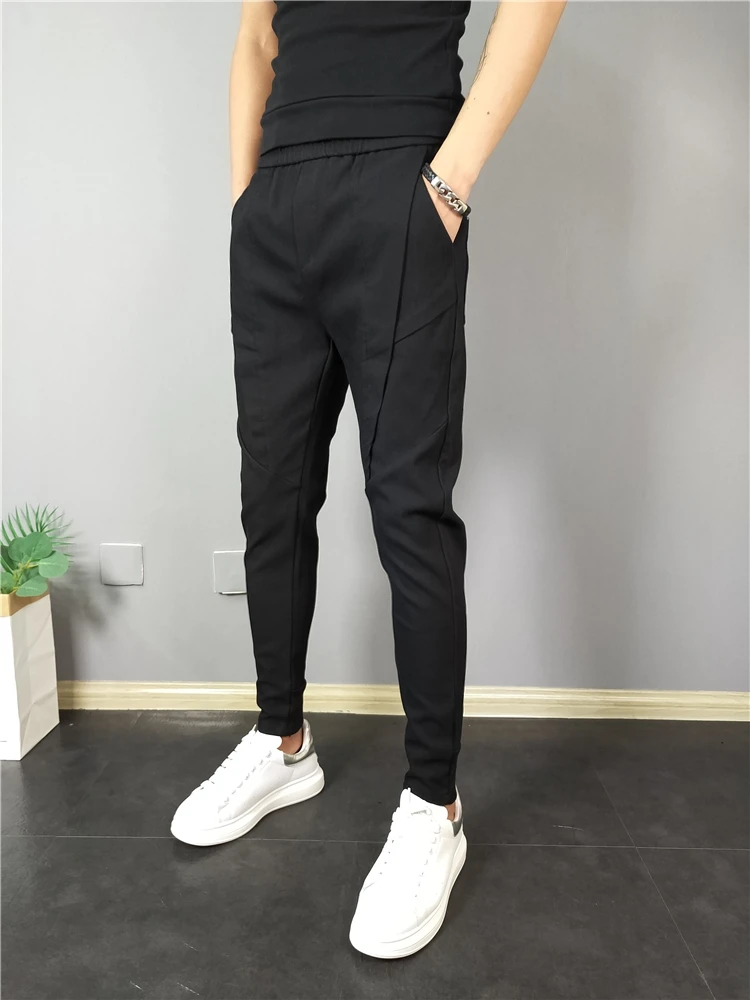 

Men's Casual Harlan Pants Spring Summer Trendy Cuffed Nine Points Splice Sports Bla Polyester Fiber Youth Active Sle