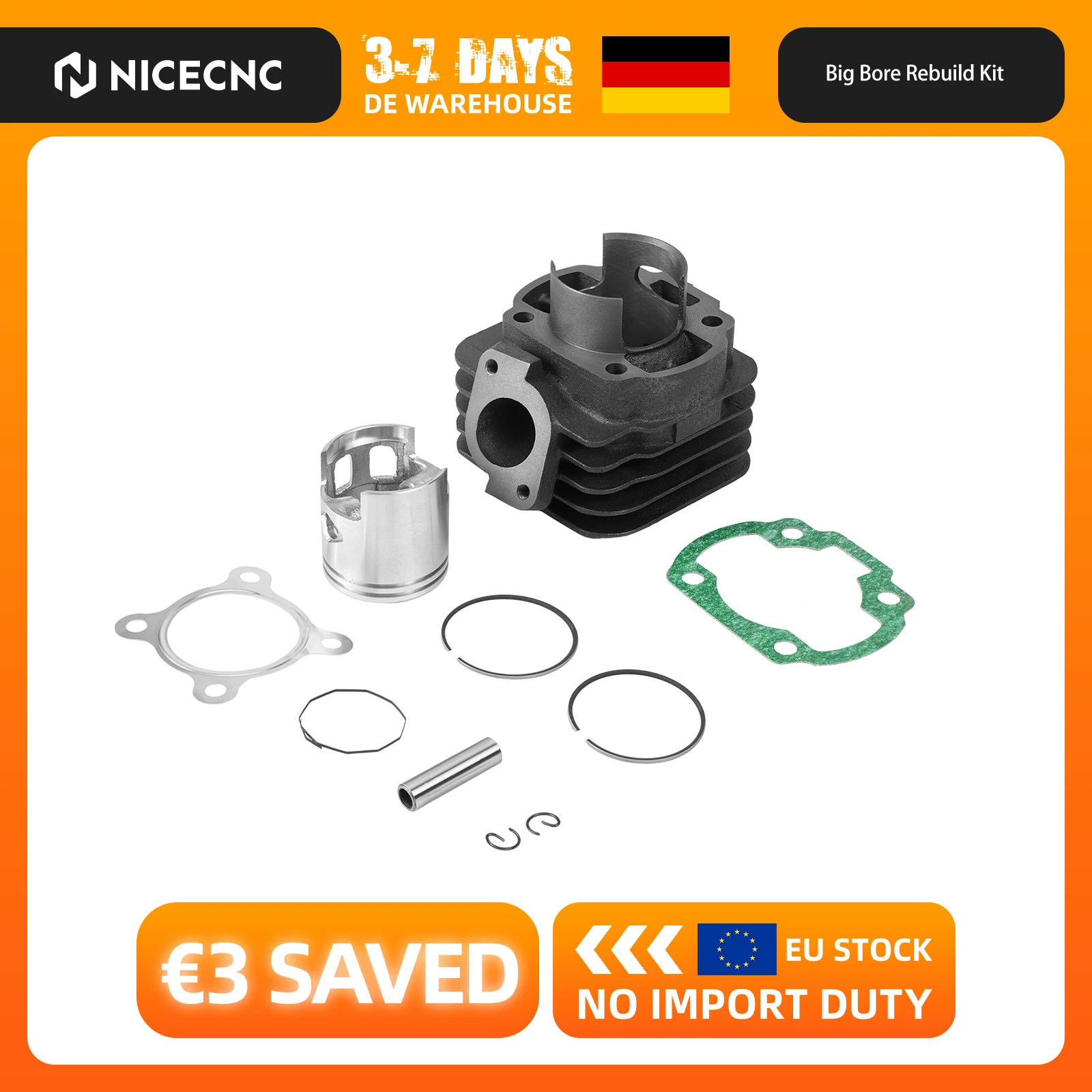 Image of (EU-Lager) Für Minarelli Motoren 50cc 2-Takt 40QMB Yamaha JOG Jonway Roller 47mm 70cc 2-Takt Big Bore Zylinderkopf-Kit