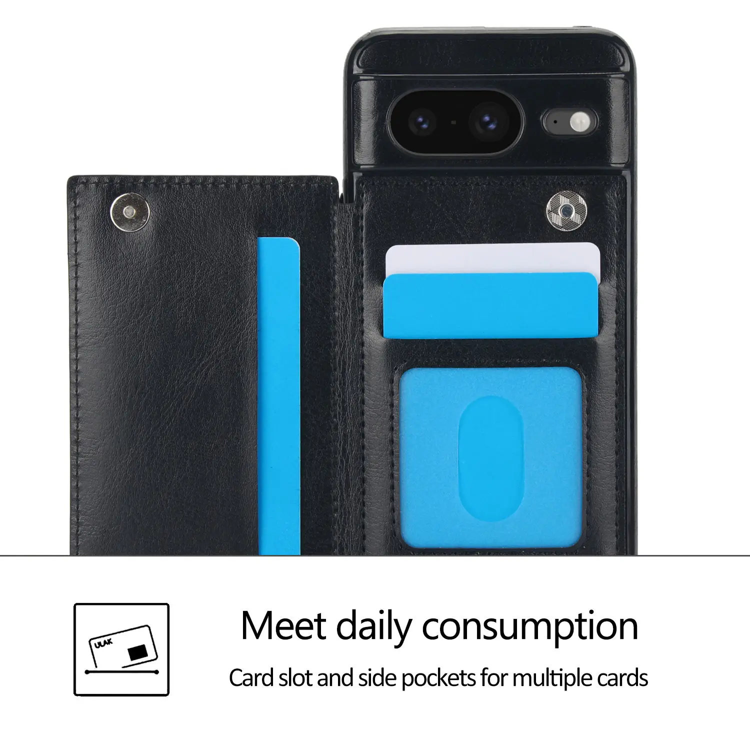 For Google Pixel 8 Pro/8/8A Wallet Case With Card Holder, PU Faux Leather Kickstand Card Slots Case, Double Magnetic Clasp Cover