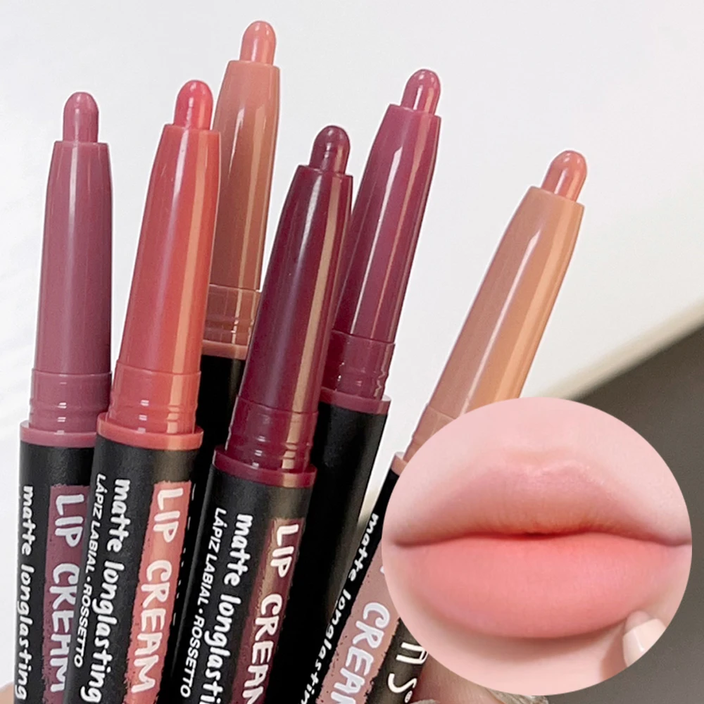 3d Matte Lippenstift Lipliner Potlood Waterdichte Blijvende Omtrek Lippen Contouren Gladde Nude Antiaanbakbeker Lippenstift Krijt Cosmetica