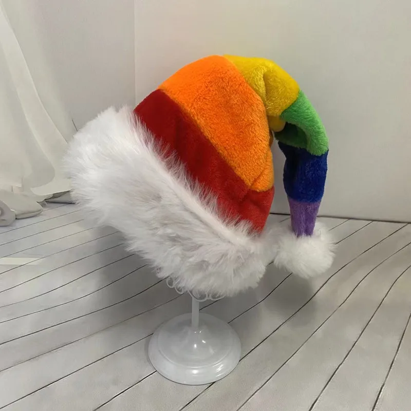 Splicing Christmas Santa Hat Xmas Long Plush Holiday Red Hat For Woman And Man Unisex 2025 New Year Festive Party Supplies Gifts