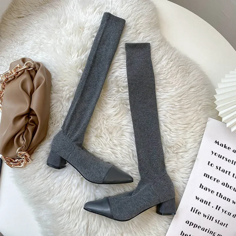 Fashion Thigh High Boots Stretch Fabric Sock Boots Women Pointed Toe High Heels Shoes 2023 Autumn Winter Sexy Over The Knee Boot